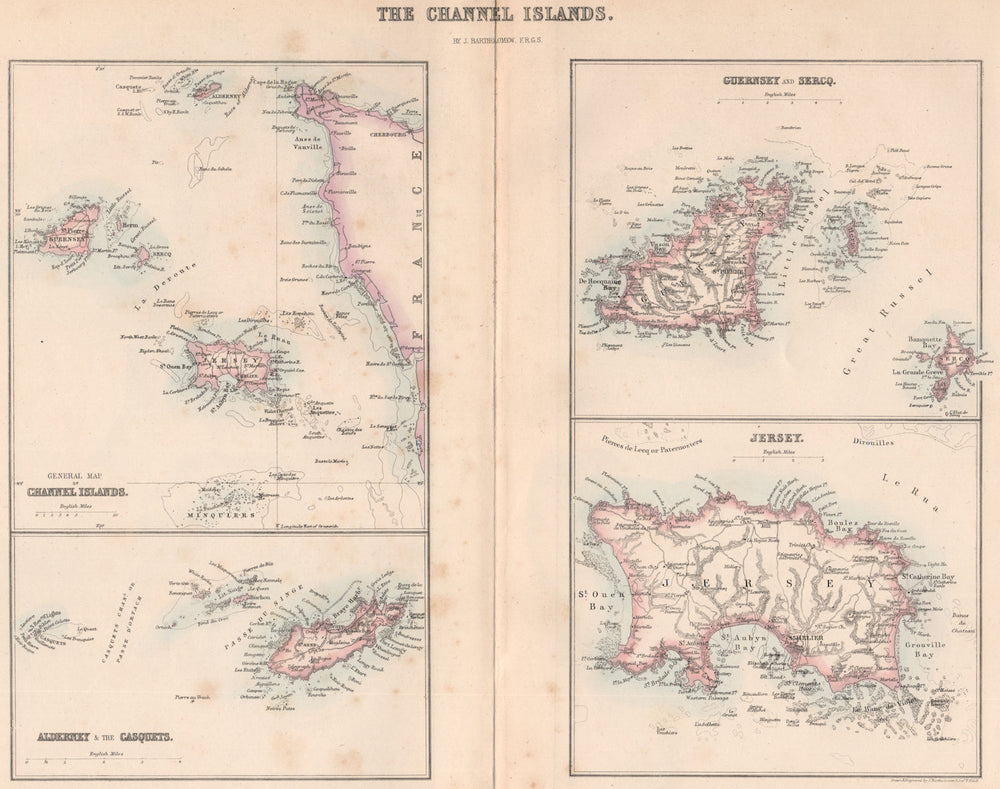 CHANNEL ISLANDS. Alderney Casquets Guernsey Sercq (Sark) Jersey 1865 old map