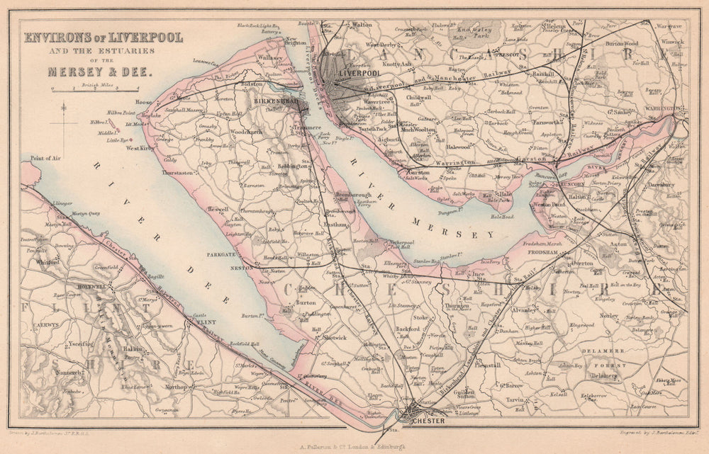 MERSEYSIDE & DEESIDE. Liverpool Chester Birkenhead Wirral. BARTHOLOMEW 1865 map