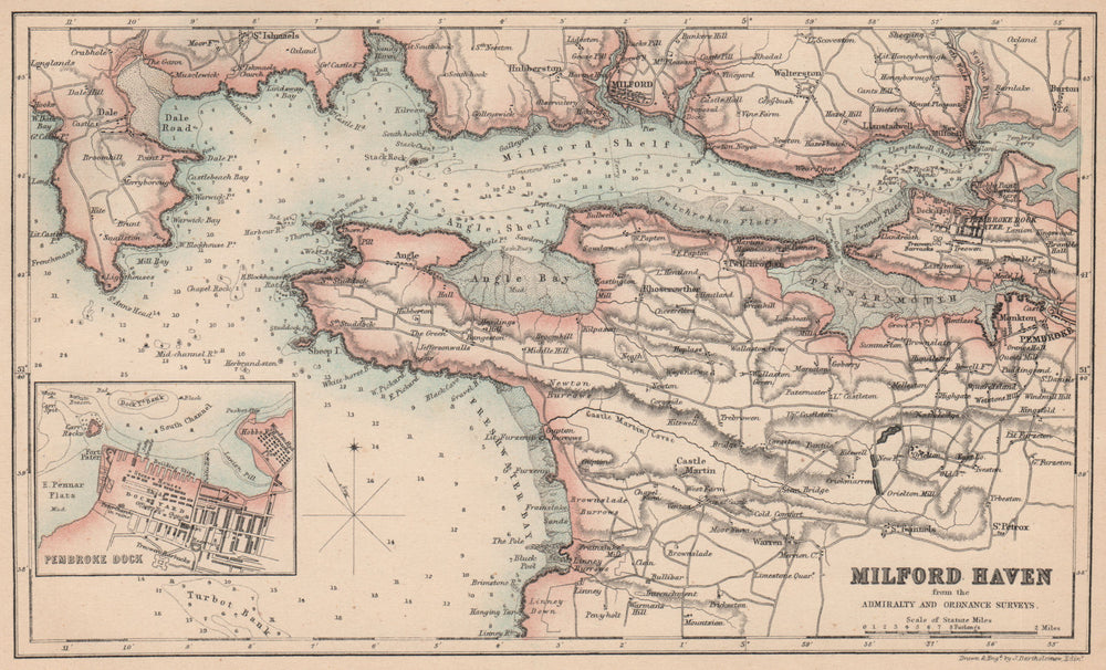 MILFORD HAVEN.Antique sea chart.Pembroke Dock.Pembrokeshire.BARTHOLOMEW 1865 map