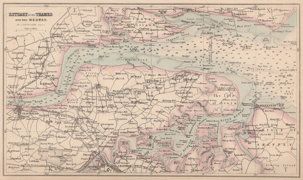 THAMES & MEDWAY ESTUARIES.Antique sea chart.Chatham Southend Rochester 1865 map