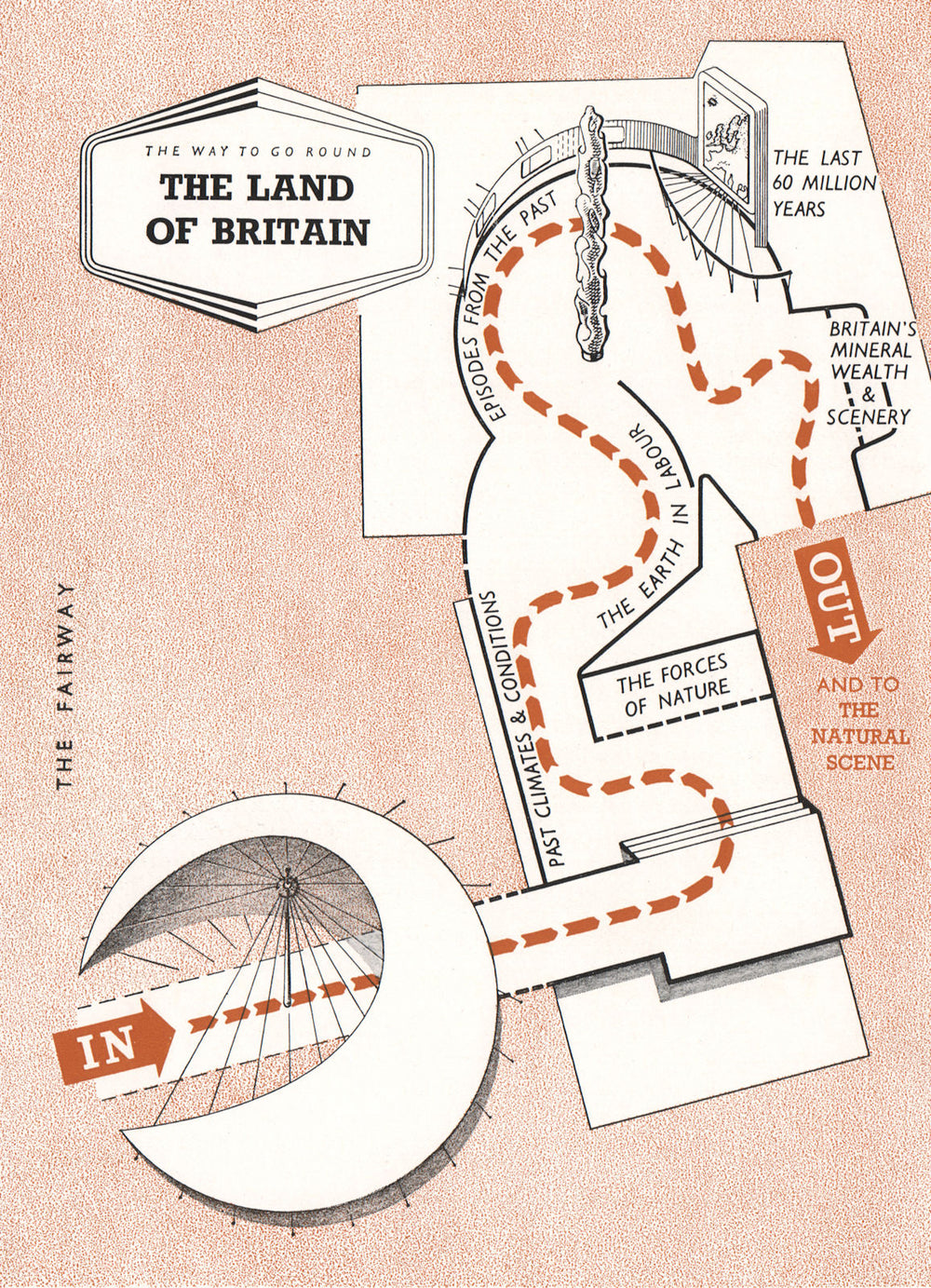 FESTIVAL OF BRITAIN. The Land of Britain exhibit. Tour plan 1951 old map