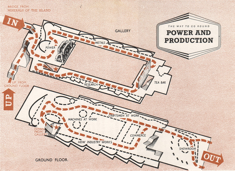 FESTIVAL OF BRITAIN. Power and Production exhibit. Tour plan 1951 old map