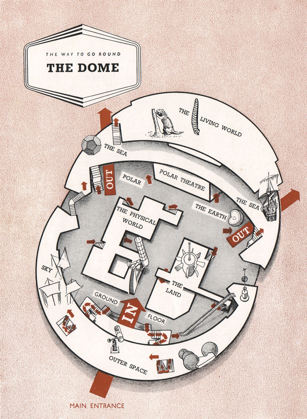 FESTIVAL OF BRITAIN. The Dome of discovery. Plan. Tour plan 1951 old map