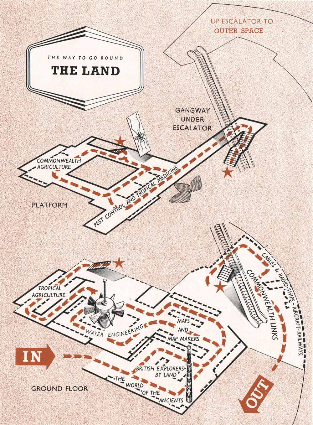 FESTIVAL OF BRITAIN. The Land exhibit. Tour plan 1951 old vintage map chart