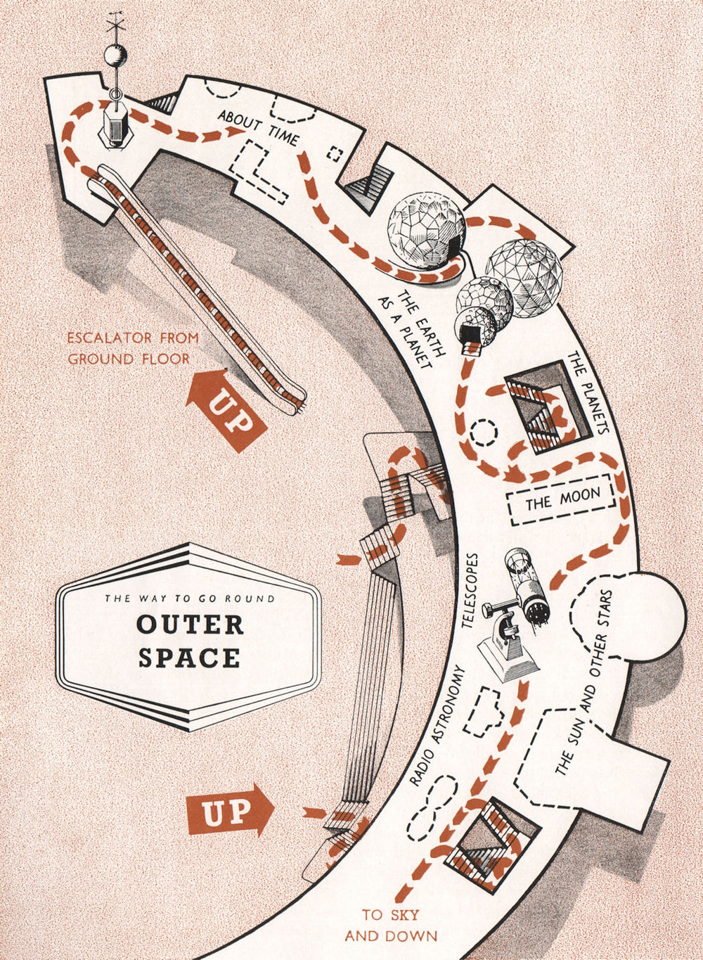 FESTIVAL OF BRITAIN. Outer Space exhibit. Tour plan 1951 old vintage map chart
