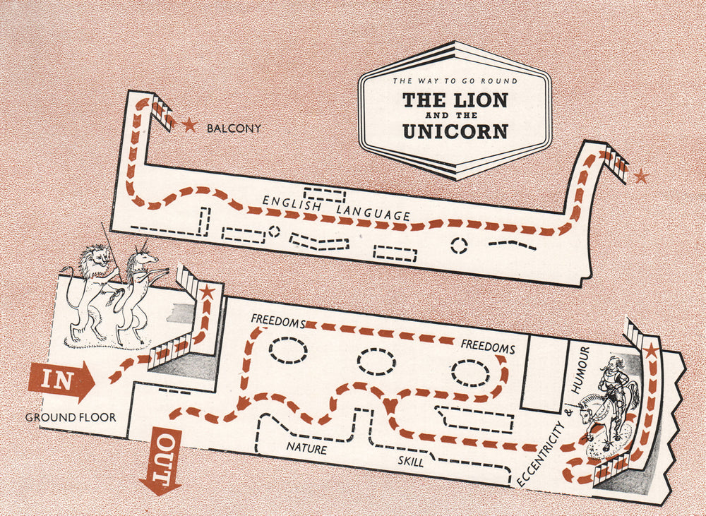 FESTIVAL OF BRITAIN. The Lion and the Unicorn exhibit. Tour plan 1951 old map