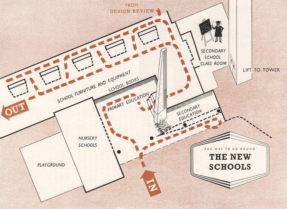 FESTIVAL OF BRITAIN. The New Schools exhibit. Tour plan 1951 old vintage map