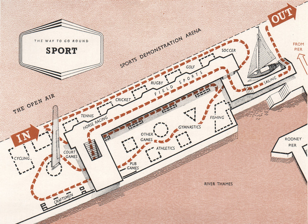 FESTIVAL OF BRITAIN. Sport exhibit. Tour plan 1951 old vintage map chart