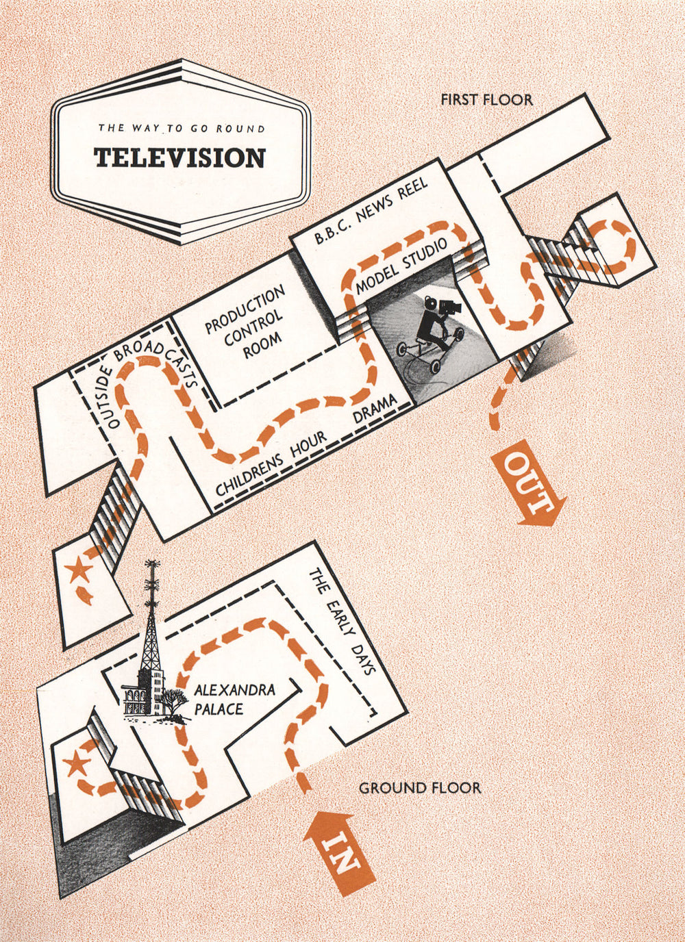 FESTIVAL OF BRITAIN. Television exhibit. Tour plan 1951 old vintage map chart