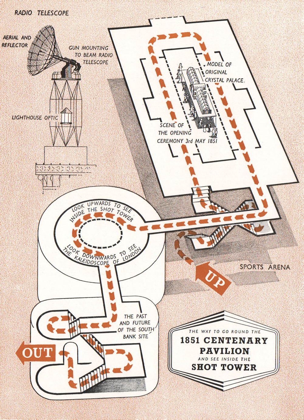 FESTIVAL OF BRITAIN. 1851 Centenary Pavilion. Shot Tower. Tour plan 1951 map