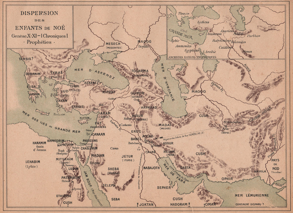 DISPERSION OF NOAH'S CHILDREN. Genesis Chronicles Prophets Bible 1887 old map
