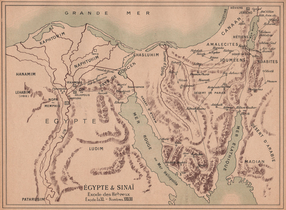 EXODUS OF THE ISRAELITES. Egypt Sinai. Egypt & Sinaï Exode des Hébreux 1887 map