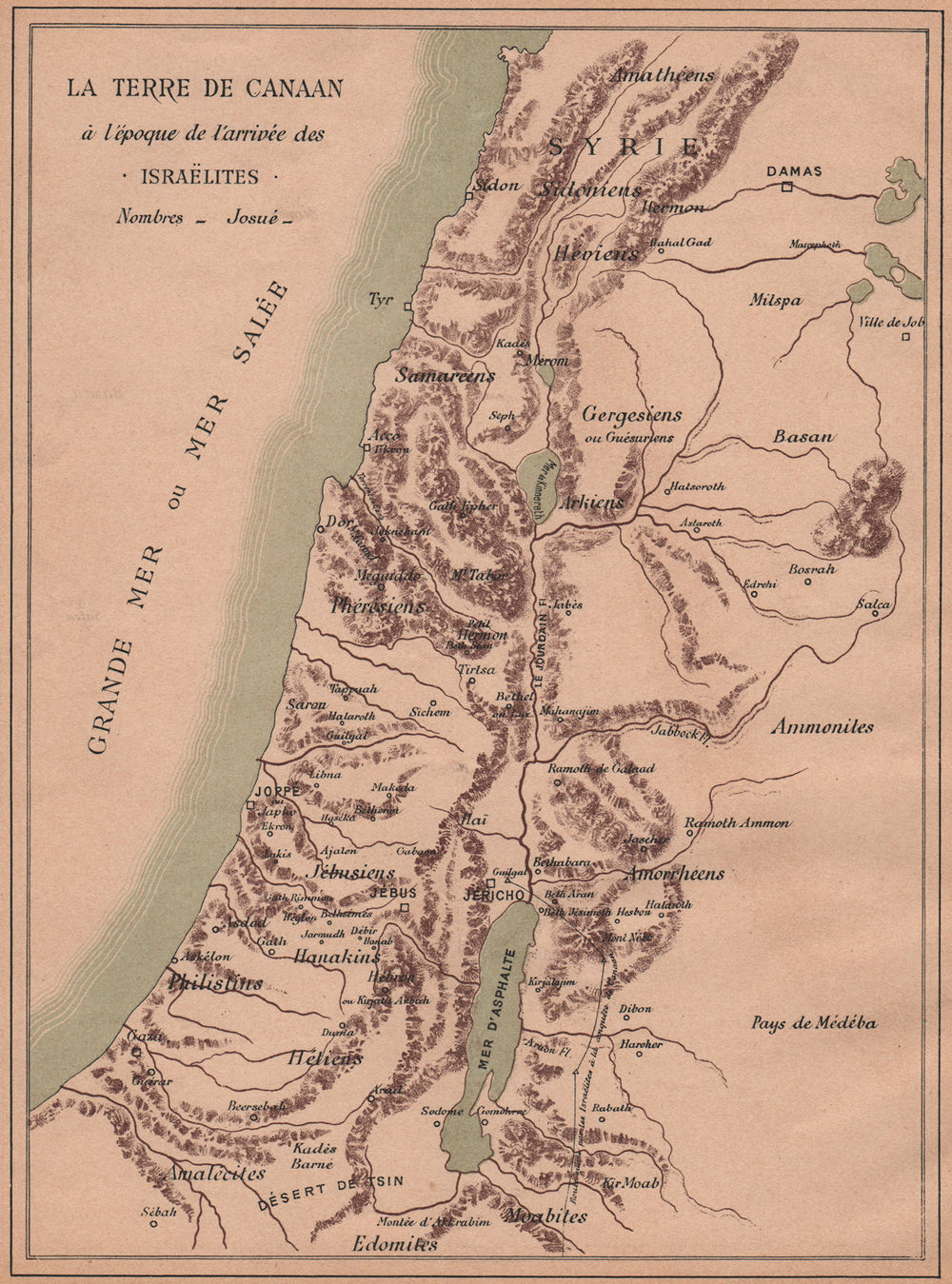 CANAAN. At the time of the arrival of the Israelites. Bible. Palestine 1887 map