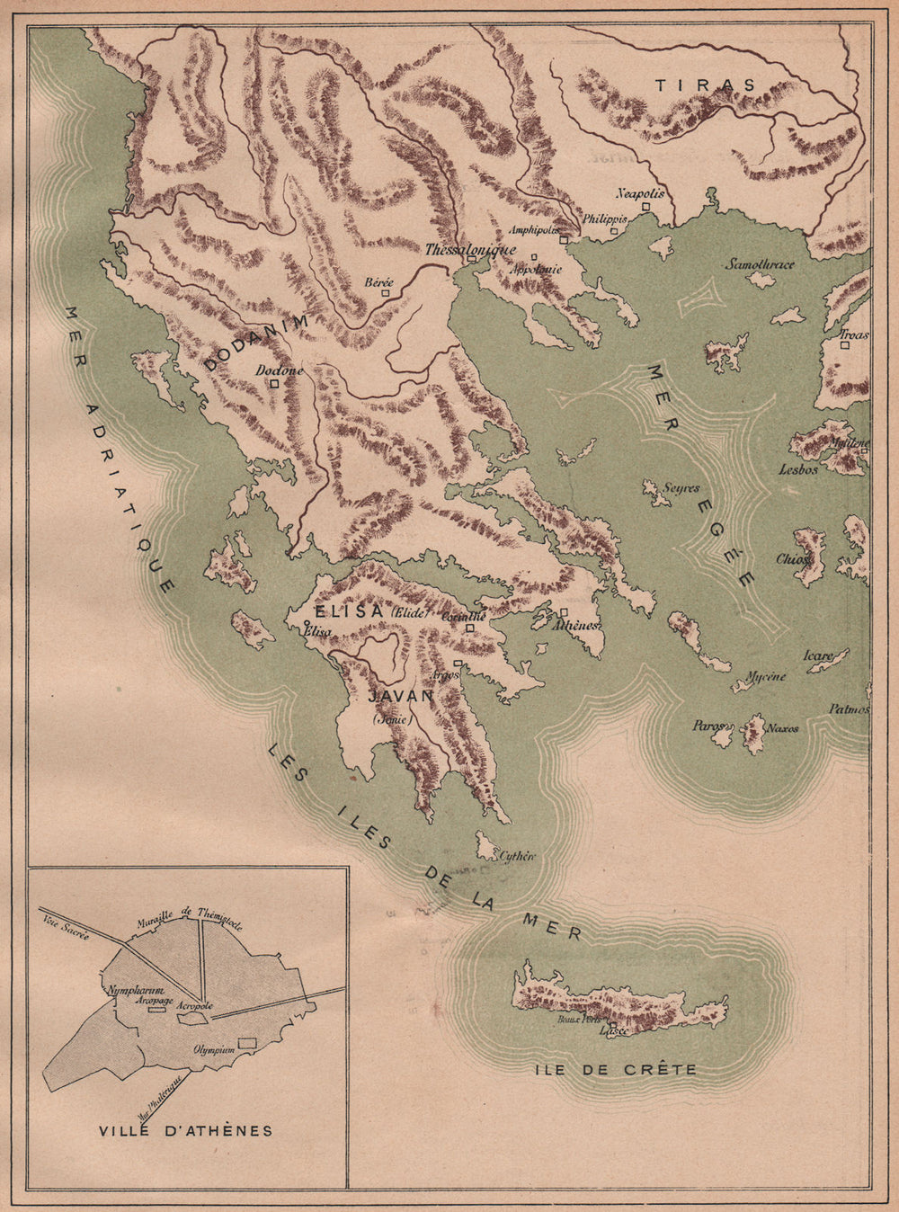 BIBLICAL GREECE. Inset Athens 1887 old antique vintage map plan chart