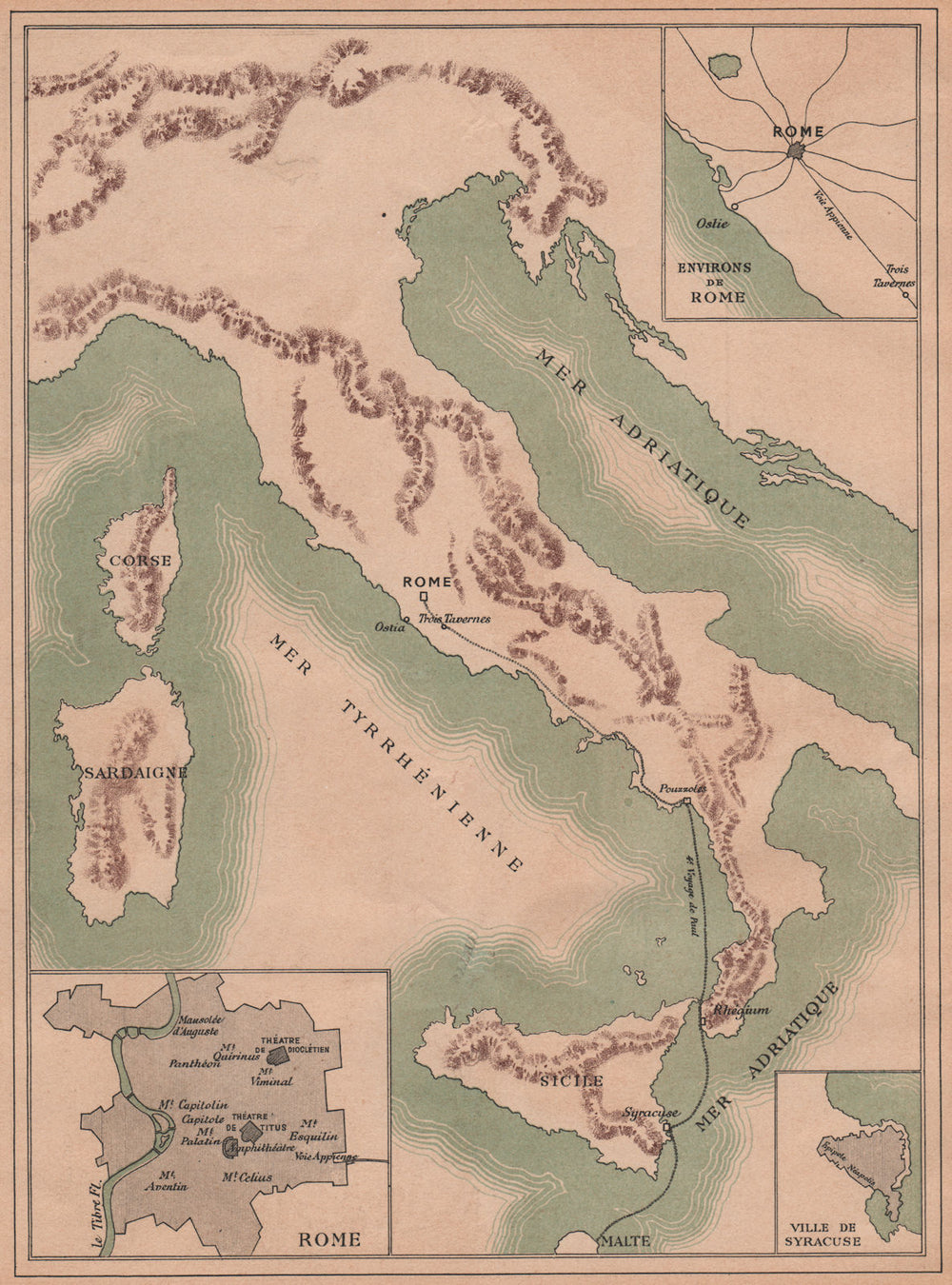 ST PAUL THE APOSTLE. 4th journey to Rome. Italy. Early Christianity 1887 map