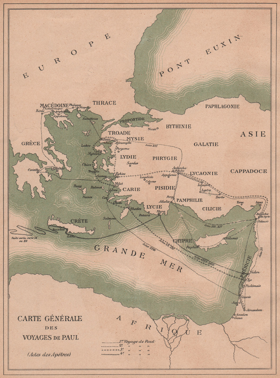 ST PAUL THE APOSTLE. Map of his 4 missionary journeys. Early ...