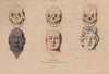 PHRENOLOGY. Petrus Camper's Facial Angles. Frontal facial skulls 1833 print