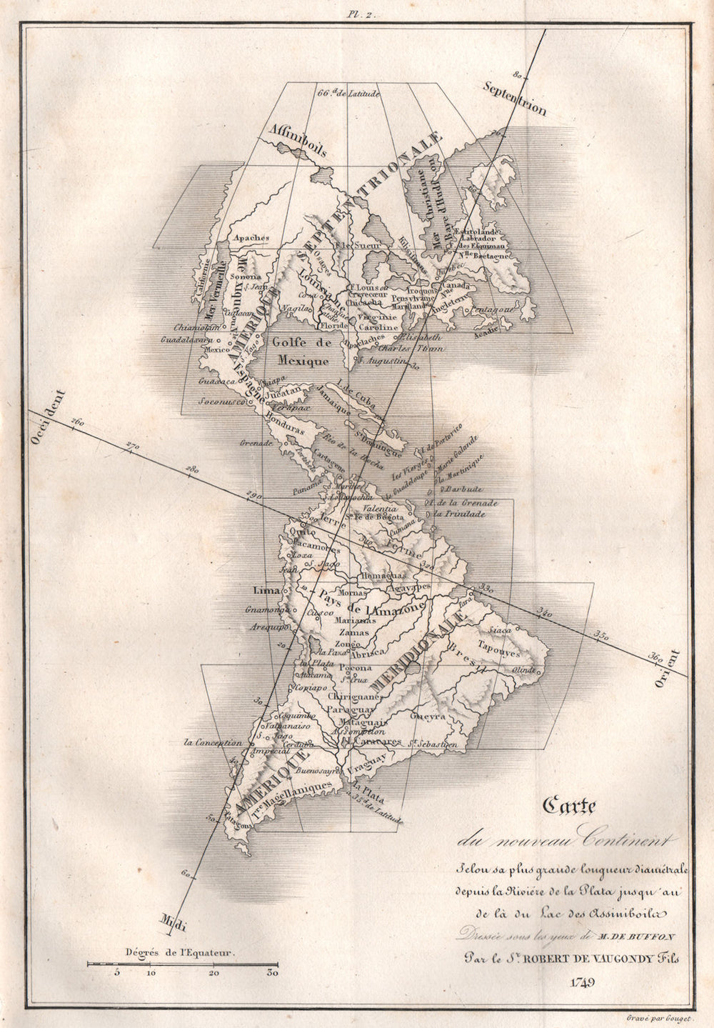WESTERN HEMISPHERE. "Carte du Nouveau continent" Americas 1749 VAUGONDY 1837 map
