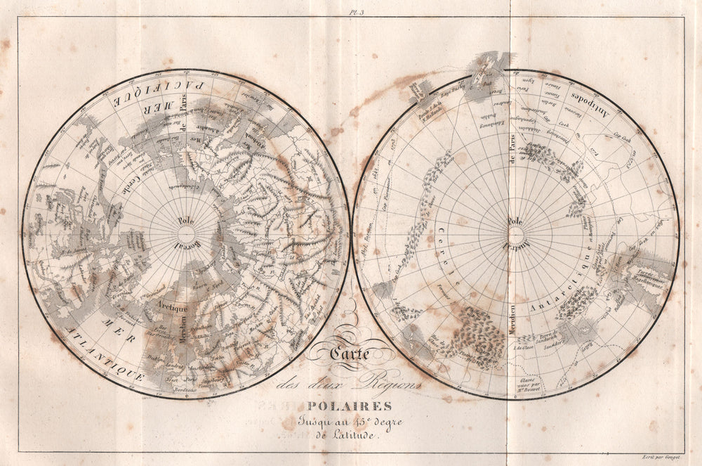 POLAR REGIONS. "Carte (Map) des deux regions Polaires". Arctic Antarctic 1837