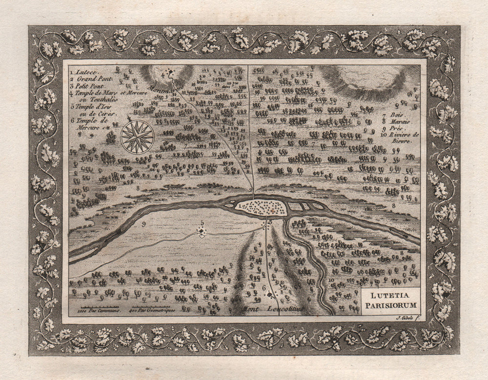 GALLO-ROMAN PARIS. Paris Parisiorum. Aquatint 1808 old antique map plan chart