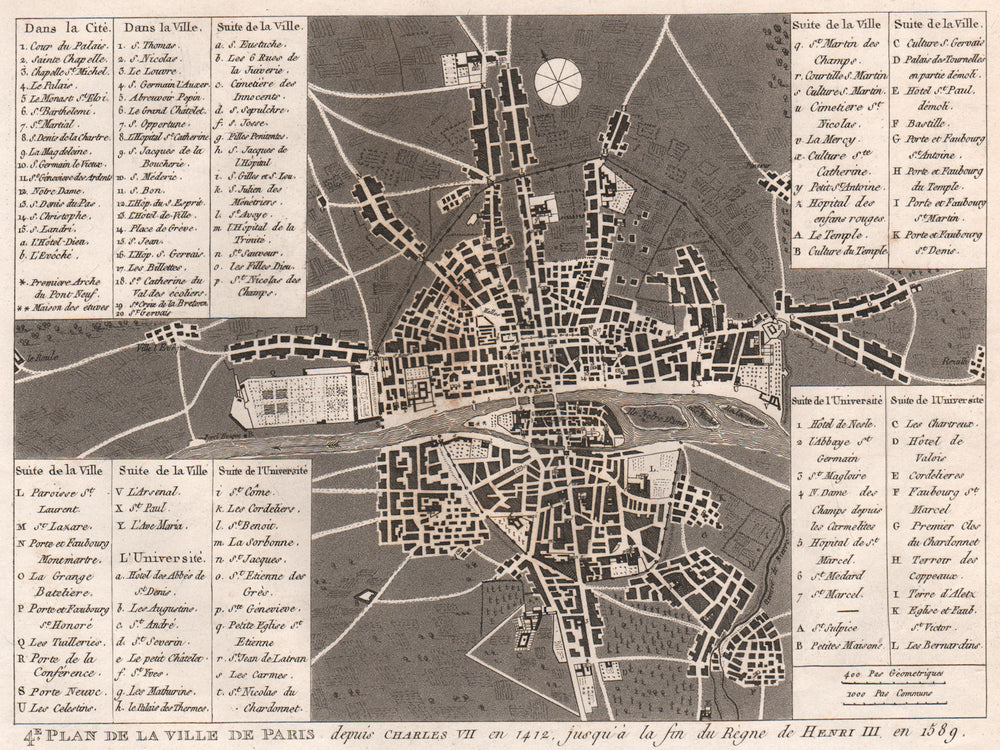 VILLE DE PARIS 1412-1589. sous Charles VII-Henri III. Town city plan 1808 map