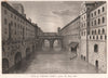 PARIS. Hôtel-Dieu, prise du Petit-Pont. Aquatint 1808 old antique print