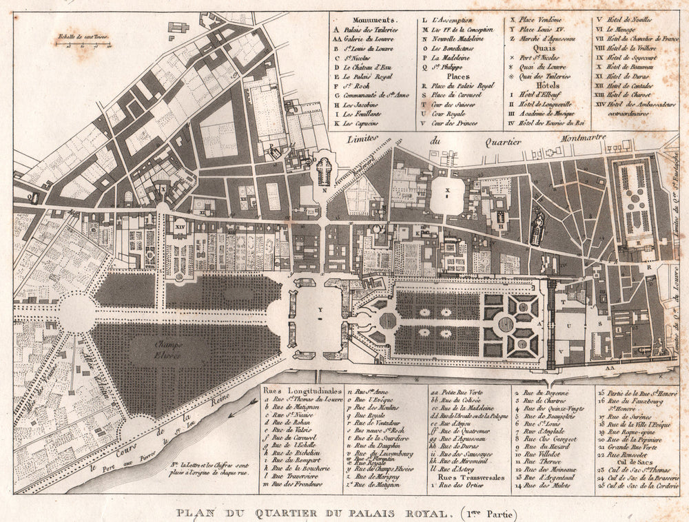 PARIS. "Palais Royal". Quartier Champs Elysées Vendôme Madeleine. 1e 8e 1808 map