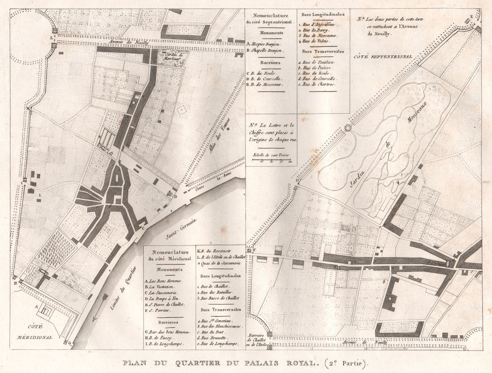 PARIS."Palais Royal".Plan Quartier.Chaillot.Roule.Champs Elysées.8e 1808 map