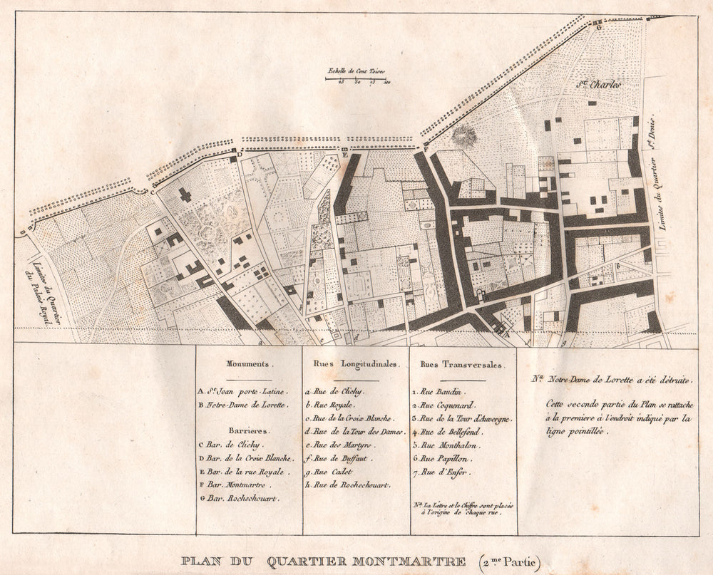 PARIS."Montmartre"(2/nord).Plan Quartier.St Georges.Rochechouart.9e 1808 map