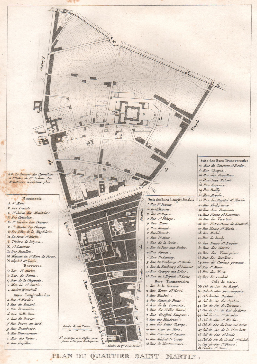 PARIS. "Saint-Martin". Plan Quartier. Ste-Avoye. St-Merri. 3e 4e 10e 1808 map