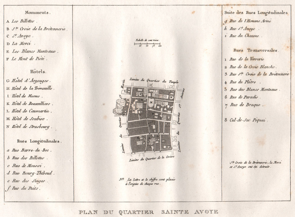 PARIS. "Sainte Avoye". Plan du Quartier. St-Merri. 4e. Aquatint 1808 old map