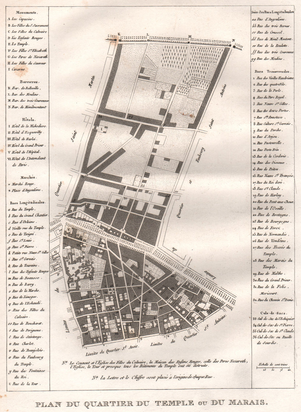 PARIS. "Temple ou Marais". Quartier. Enfants Rouges. Archives. 3e 10e 1808 map