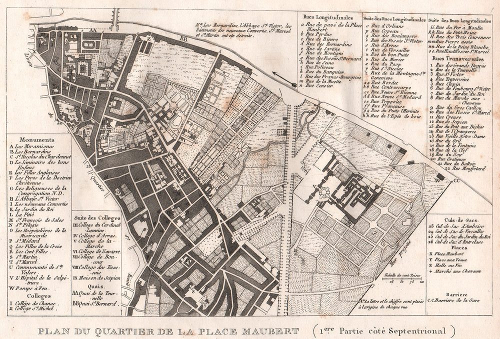 PARIS. "Place Maubert". Plan Quartier St-Victor Jardin Plantes. 5e 13e 1808 map