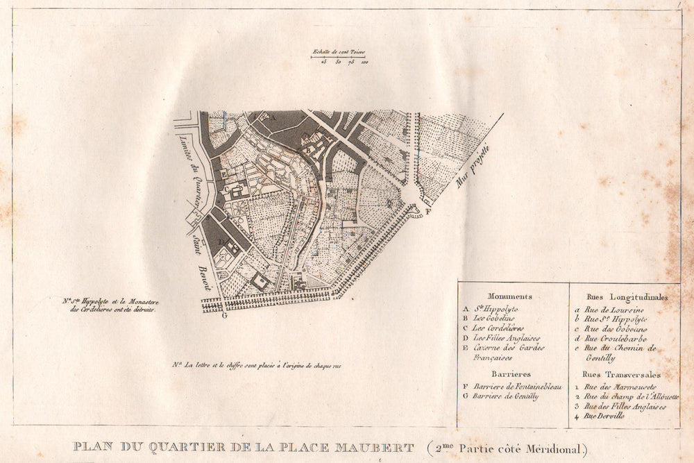 PARIS."Place Maubert"(2/sud).Plan du Quartier.Jardin des Plants.13e 1808 map