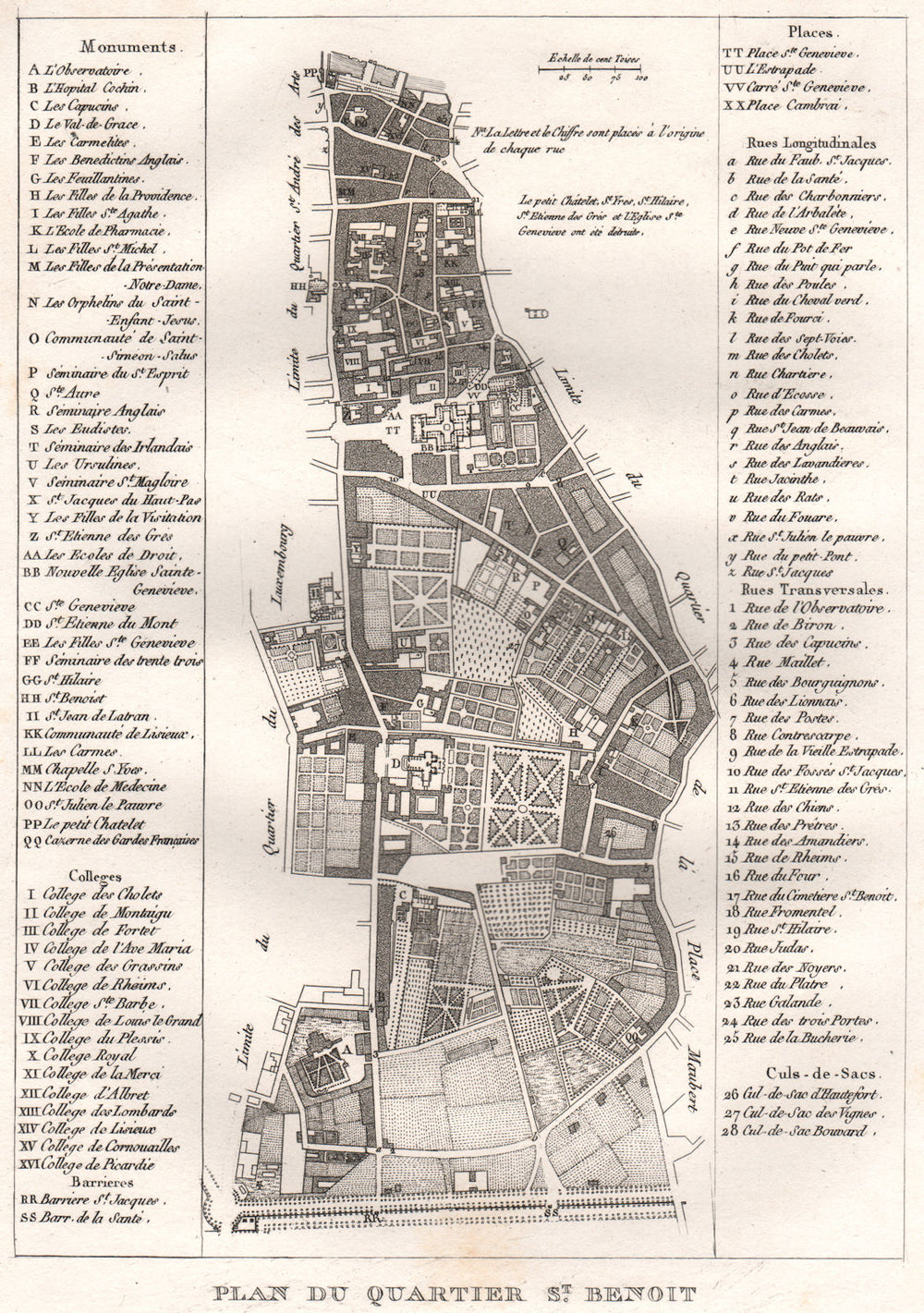 PARIS. "Saint-Benoit". Plan du Quartier. Sorbonne. Val de Grâce. 5e 14e 1808 map