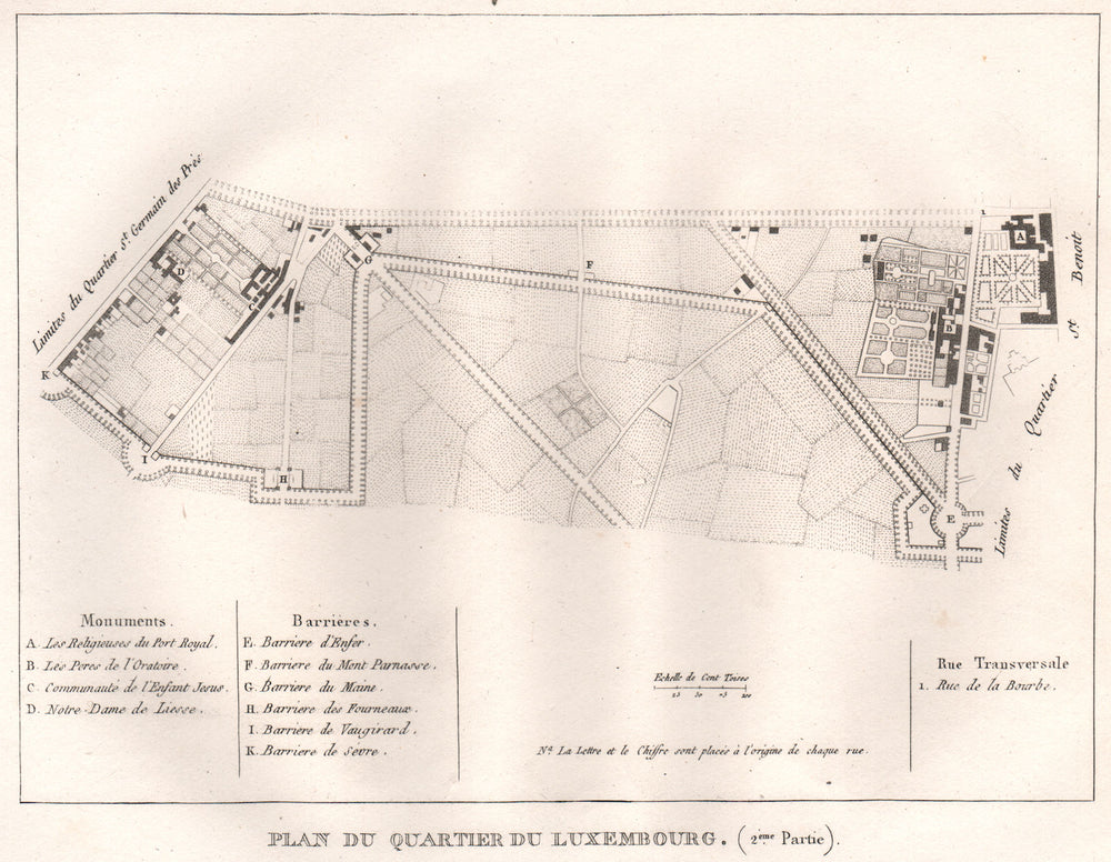PARIS."Luxembourg".(sud).Plan Quartier.Montparnasse.Necker.14e 15e 1808 map