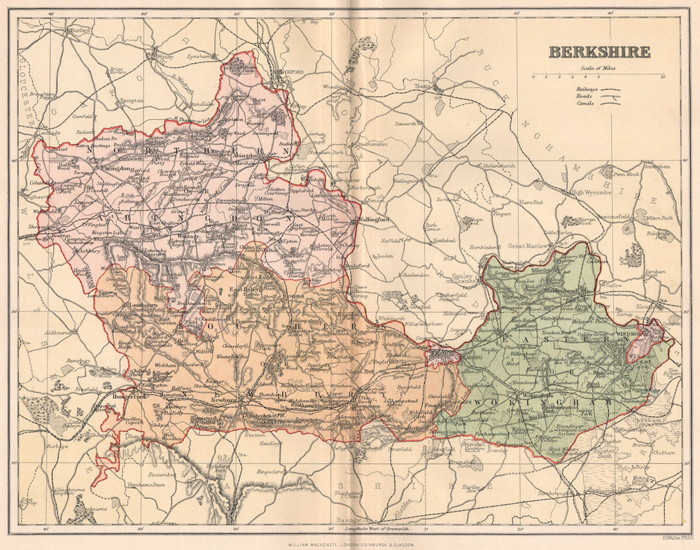 BERKSHIRE. Antique county map 1893 old vintage plan chart