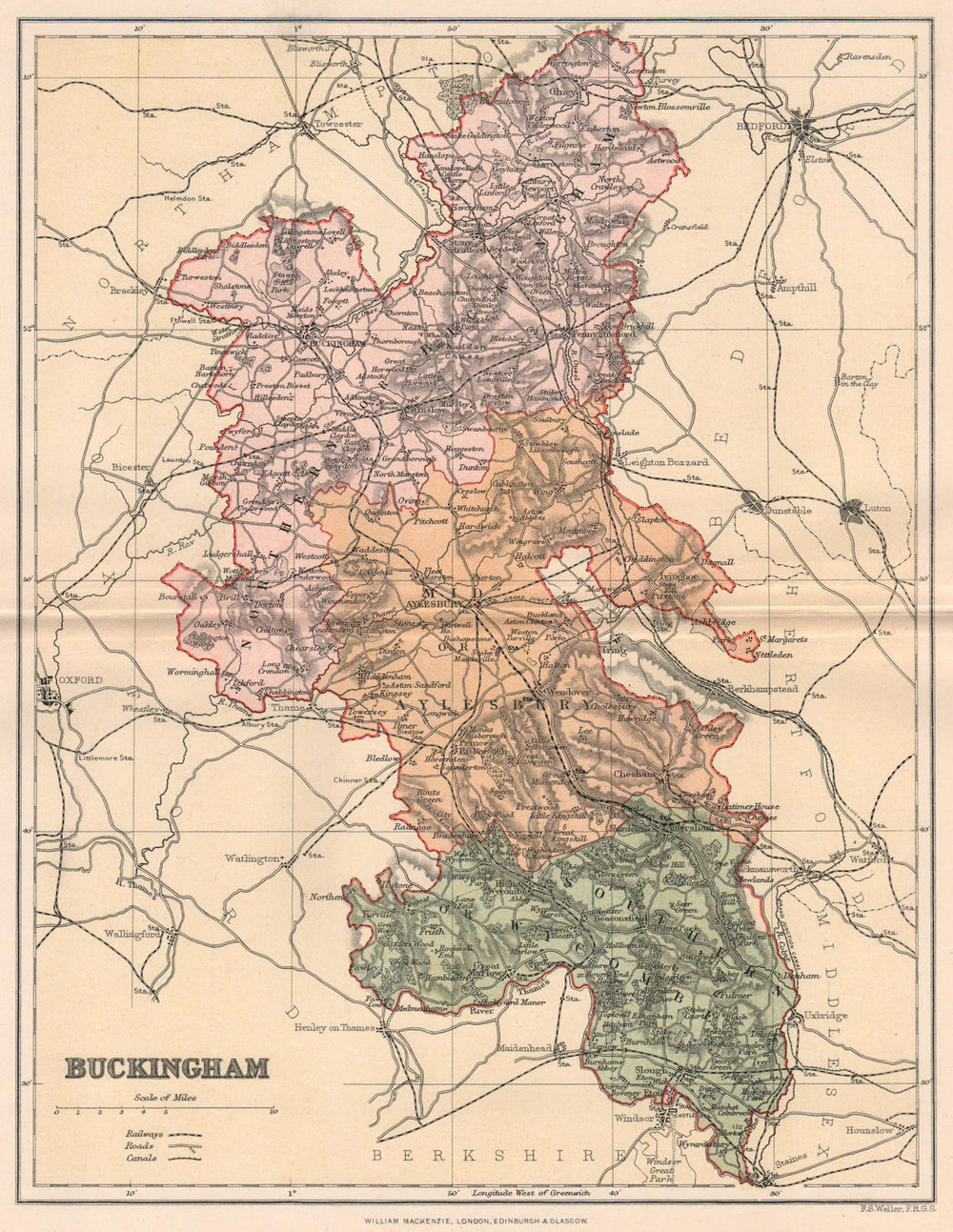 BUCKINGHAMSHIRE. Antique county map 1893 old vintage plan chart