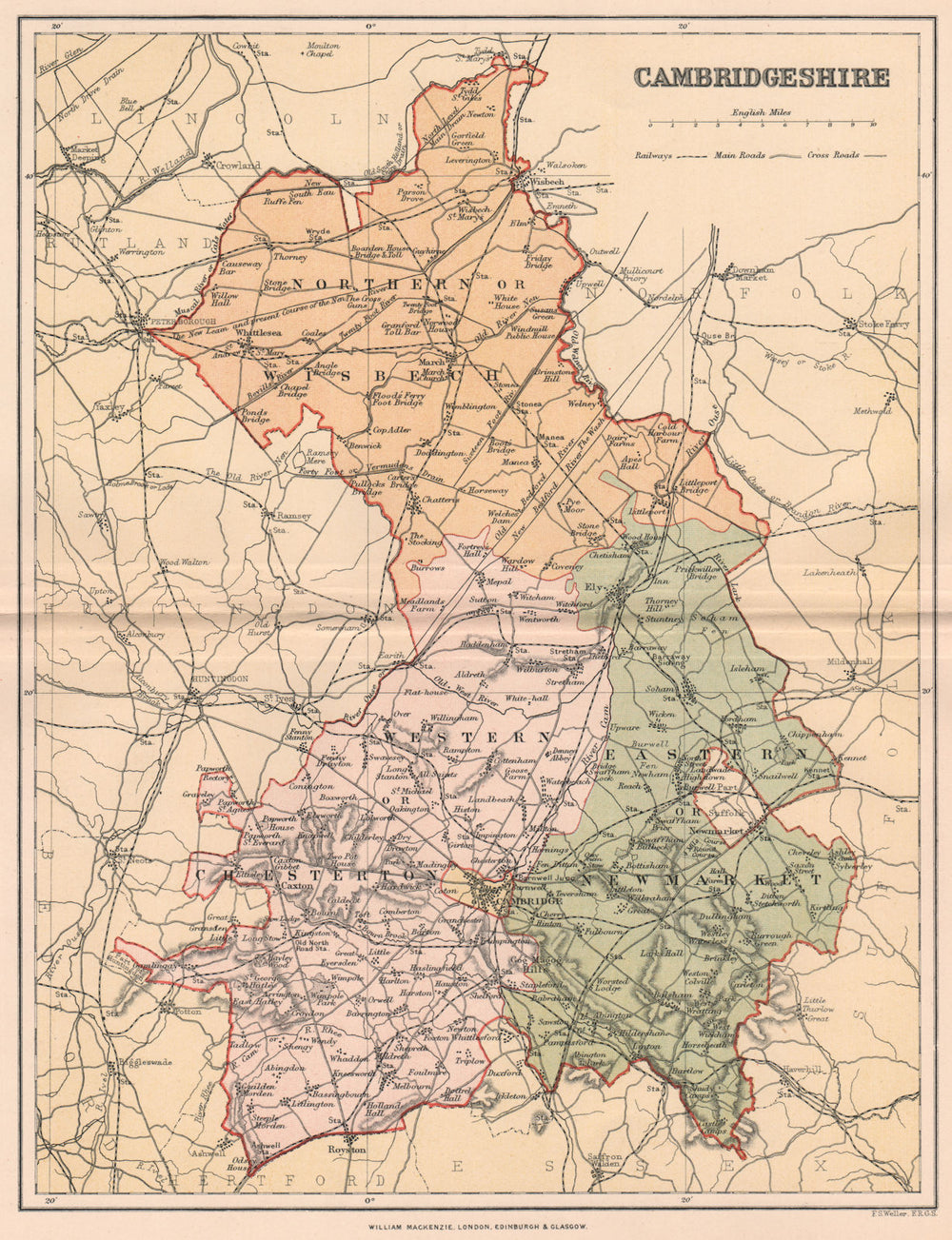 CAMBRIDGESHIRE. Antique county map 1893 old vintage plan chart