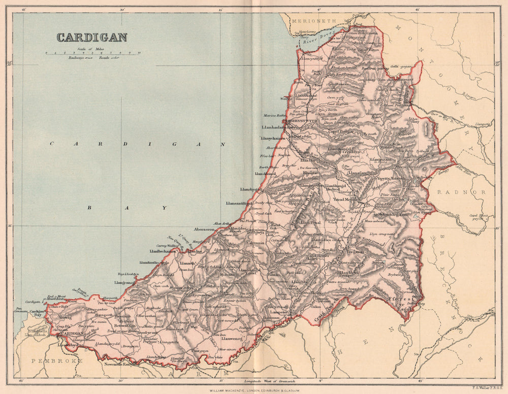 CARDIGANSHIRE. Antique county map. Wales 1893 old plan chart