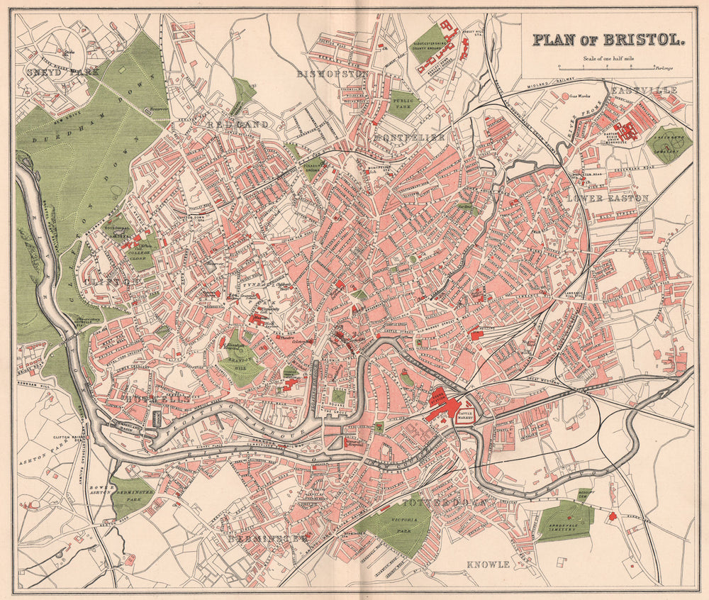 BRISTOL. Antique town/city map plan. Gloucestershire 1893 old