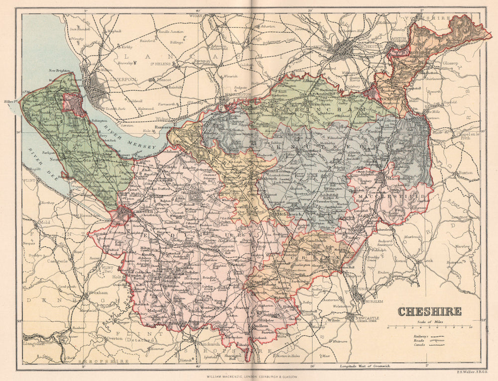 CHESHIRE. Antique county map 1893 old vintage plan chart