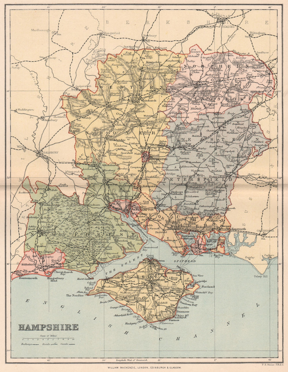 HAMPSHIRE. Antique county map 1893 old vintage plan chart
