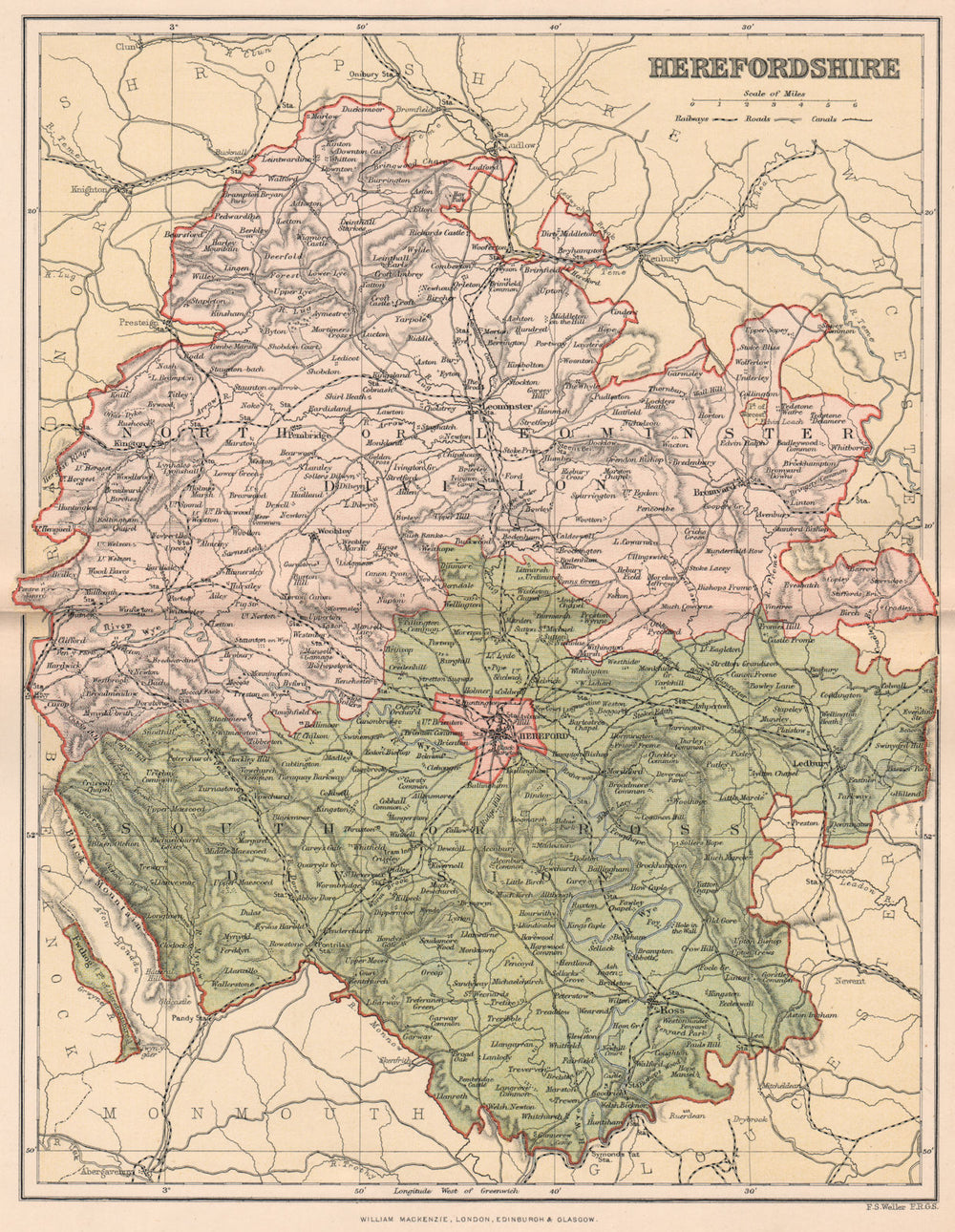 HEREFORDSHIRE. Antique county map 1893 old vintage plan chart