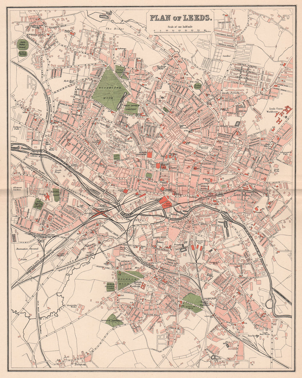 LEEDS. Antique town/city map plan. Yorkshire 1893 old chart