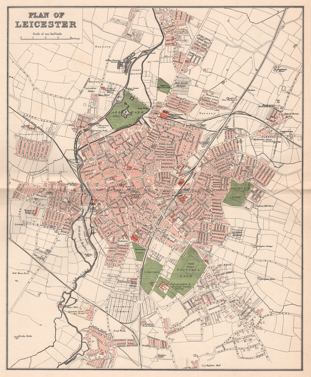 LEICESTER. Antique town/city map plan. Leicestershire 1893 old