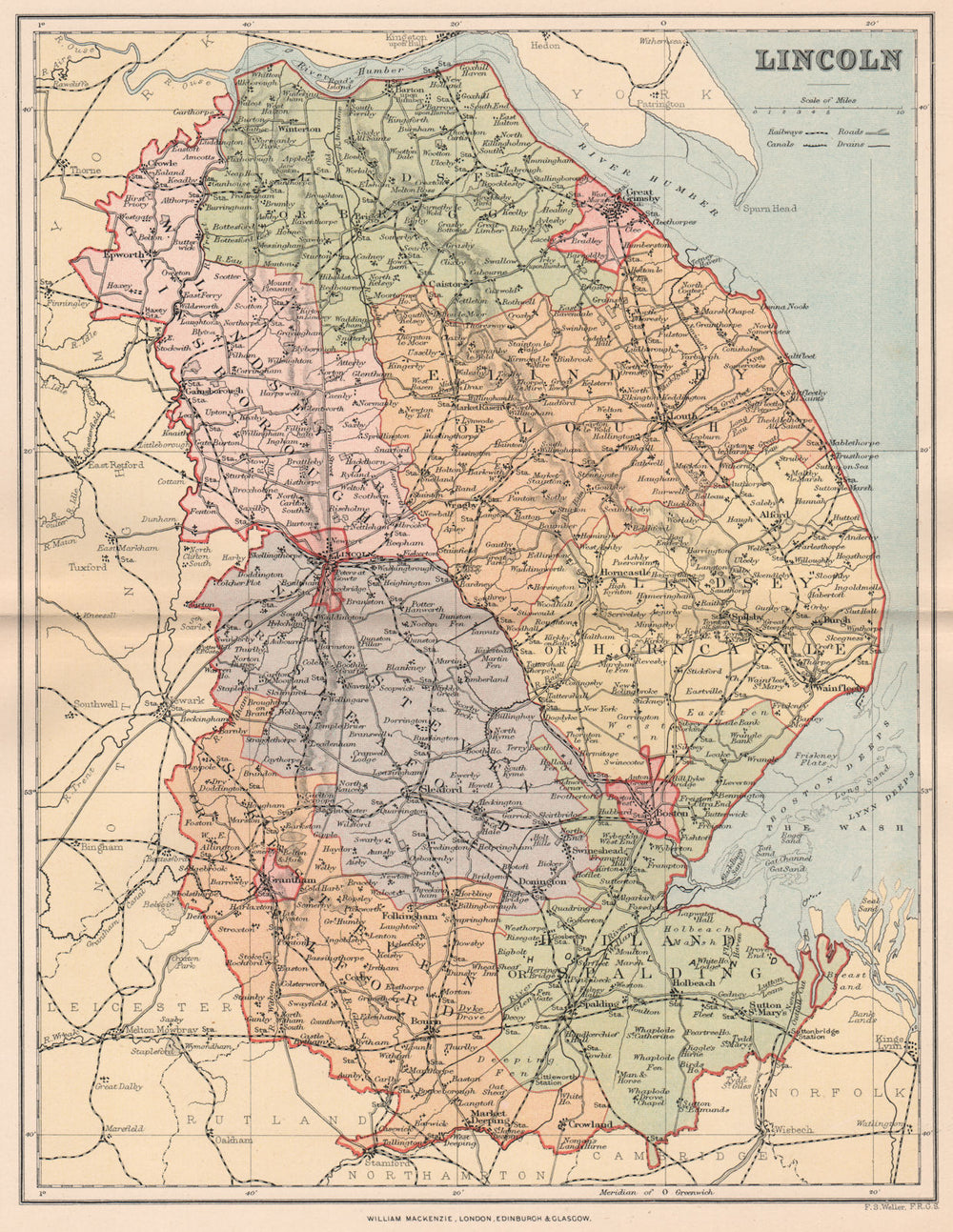 LINCOLN. Antique county map. Lincolnshire 1893 old plan chart