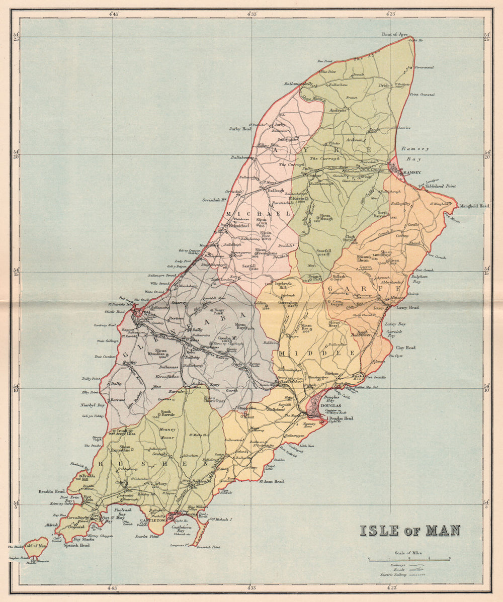 ISLE OF MAN. Antique map 1893 old vintage plan chart