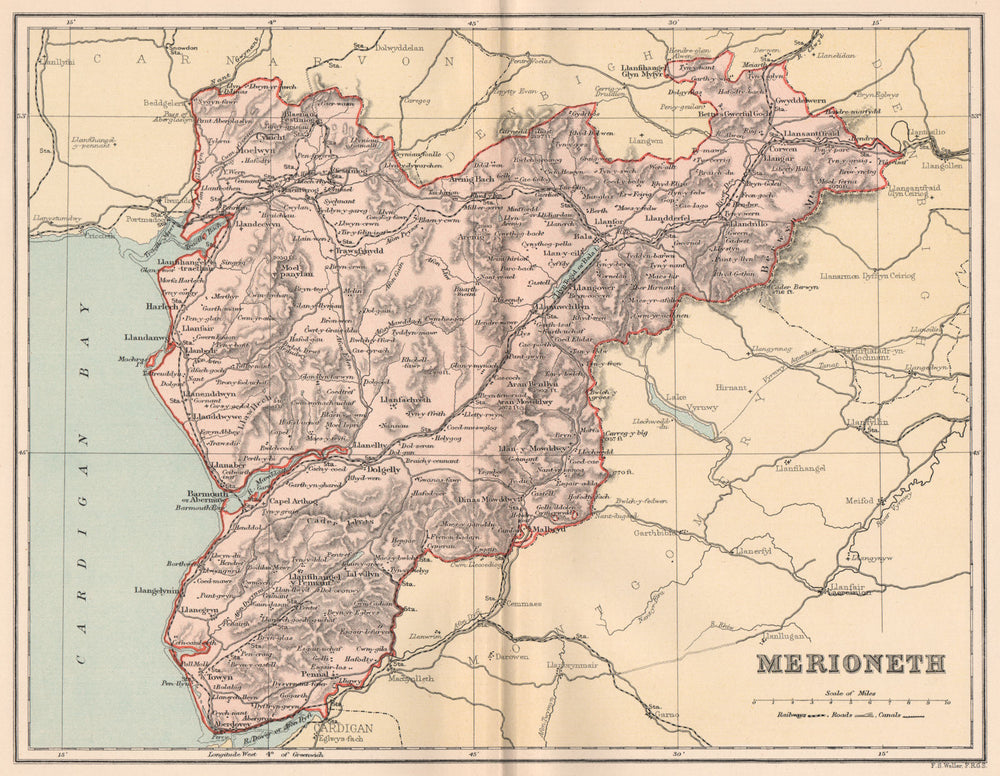 MERIONETHSHIRE. Antique county map. Wales 1893 old plan chart