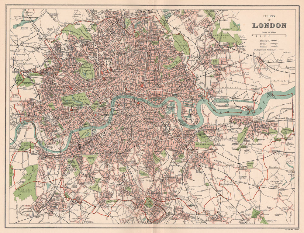 COUNTY OF LONDON. Antique town/city map plan 1893 old chart